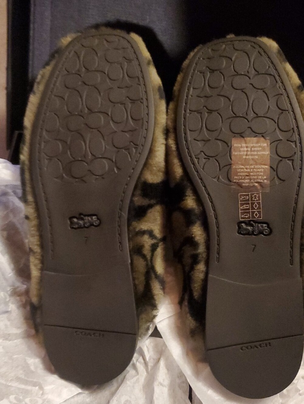 Coach Plush Signature Sherling Slippers in Olive and Black - Picture 2 of 6